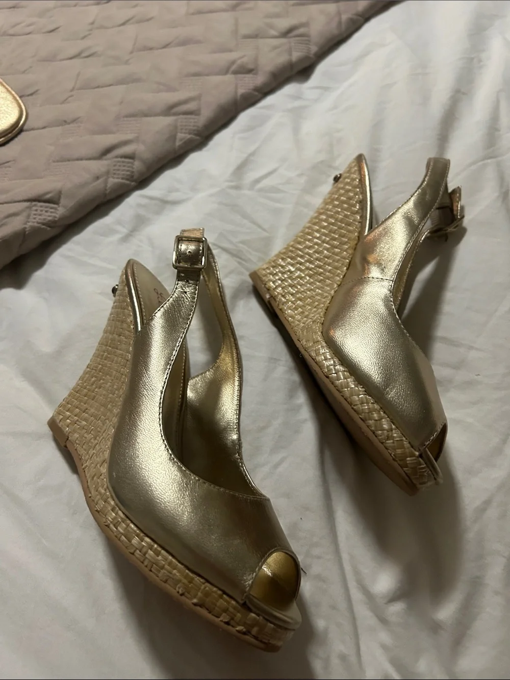 Lilly Pulitzer Metallic Gold Peep-Toe Slingback Platforms